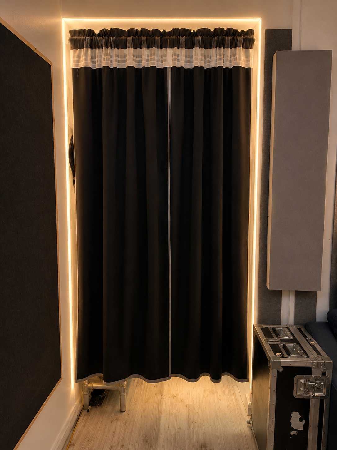 Curtained doorway and vocal area inside Chokobeats